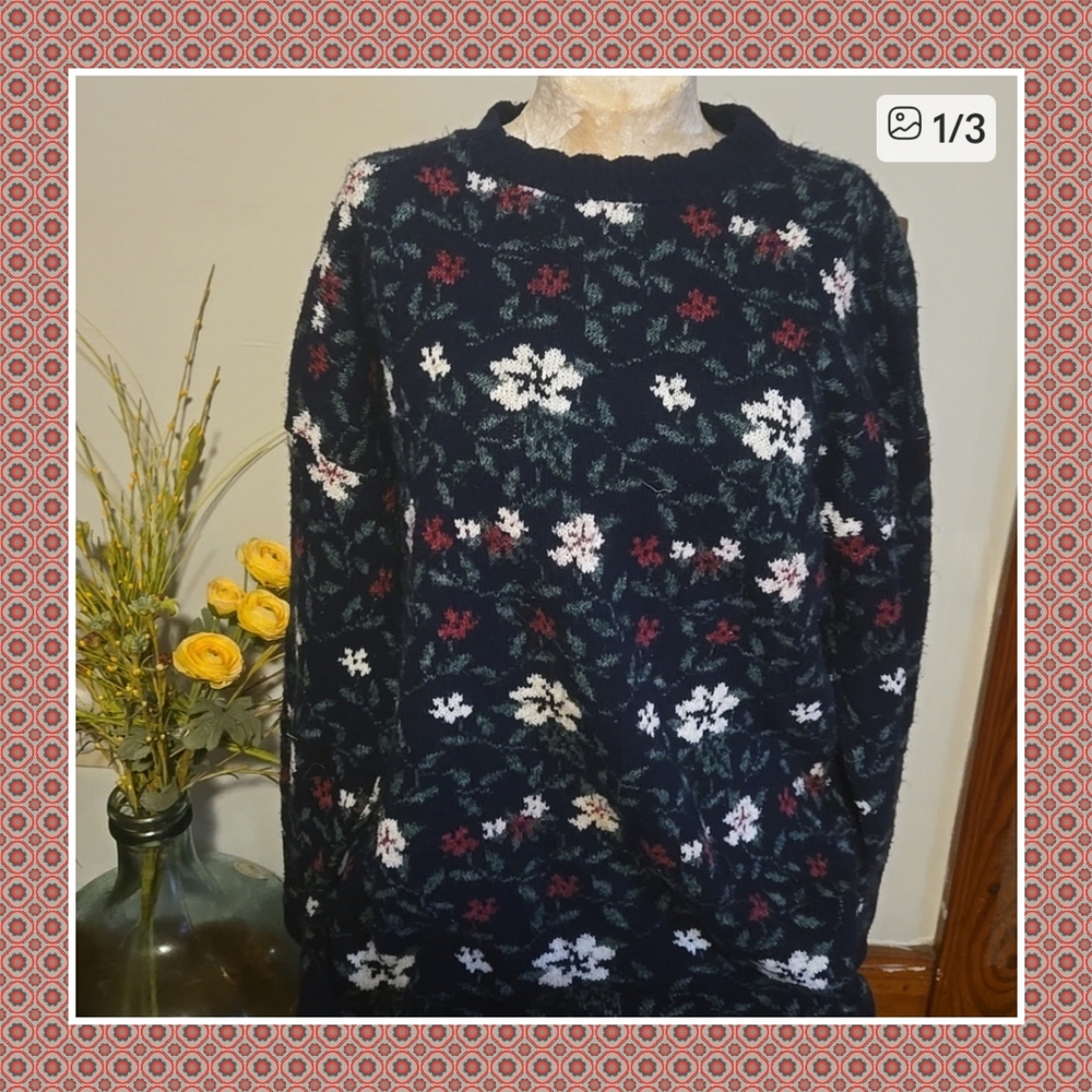 Vintage Floral Knit Sweater Size Xl